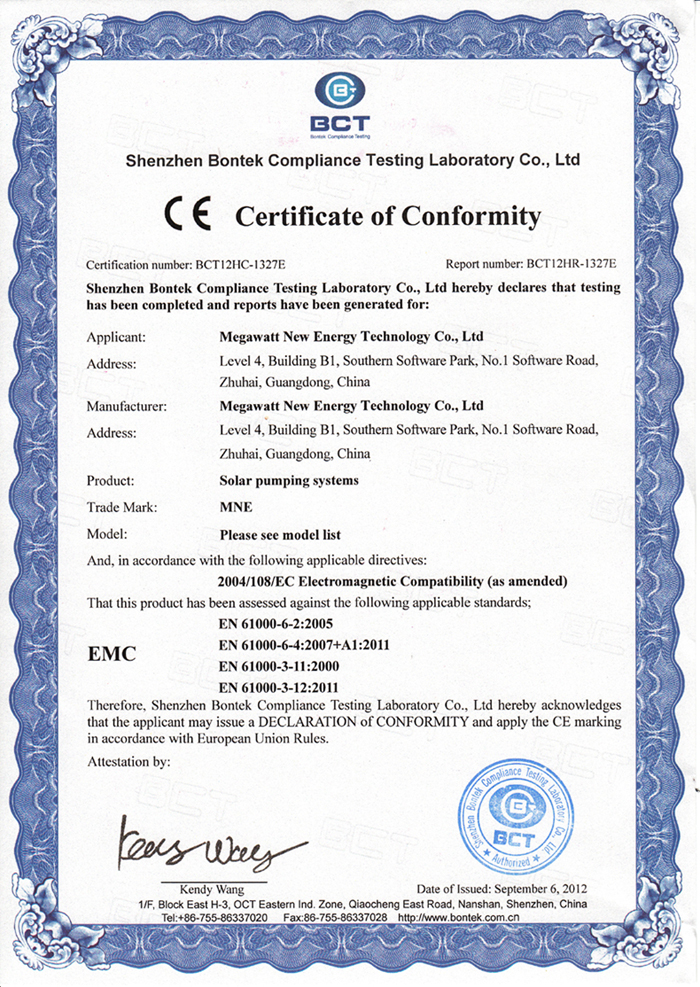 CE Solar Pumping System EMC
